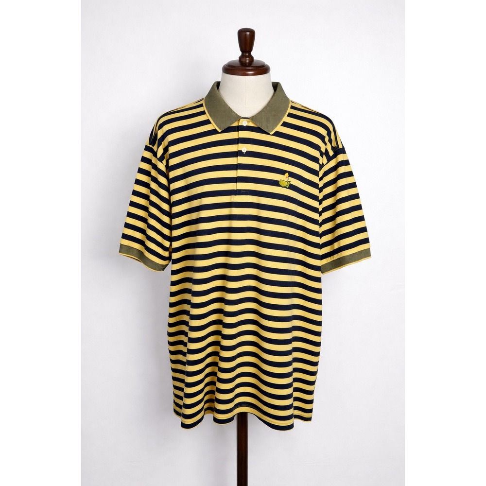 Masters Collection Mens XXL Yellow Navy Striped Cotton Golf Polo Shirt‎